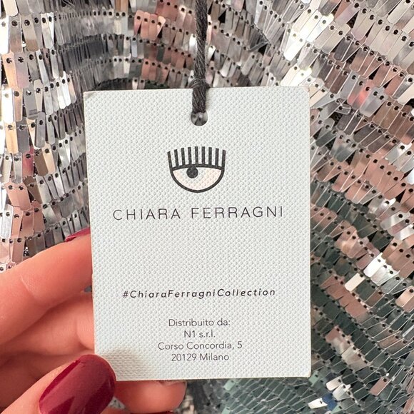 Chiara Ferragni Paillettes Mirror Party Mini Dress NWT Silver Sequin Size Medium - Picture 13 of 14